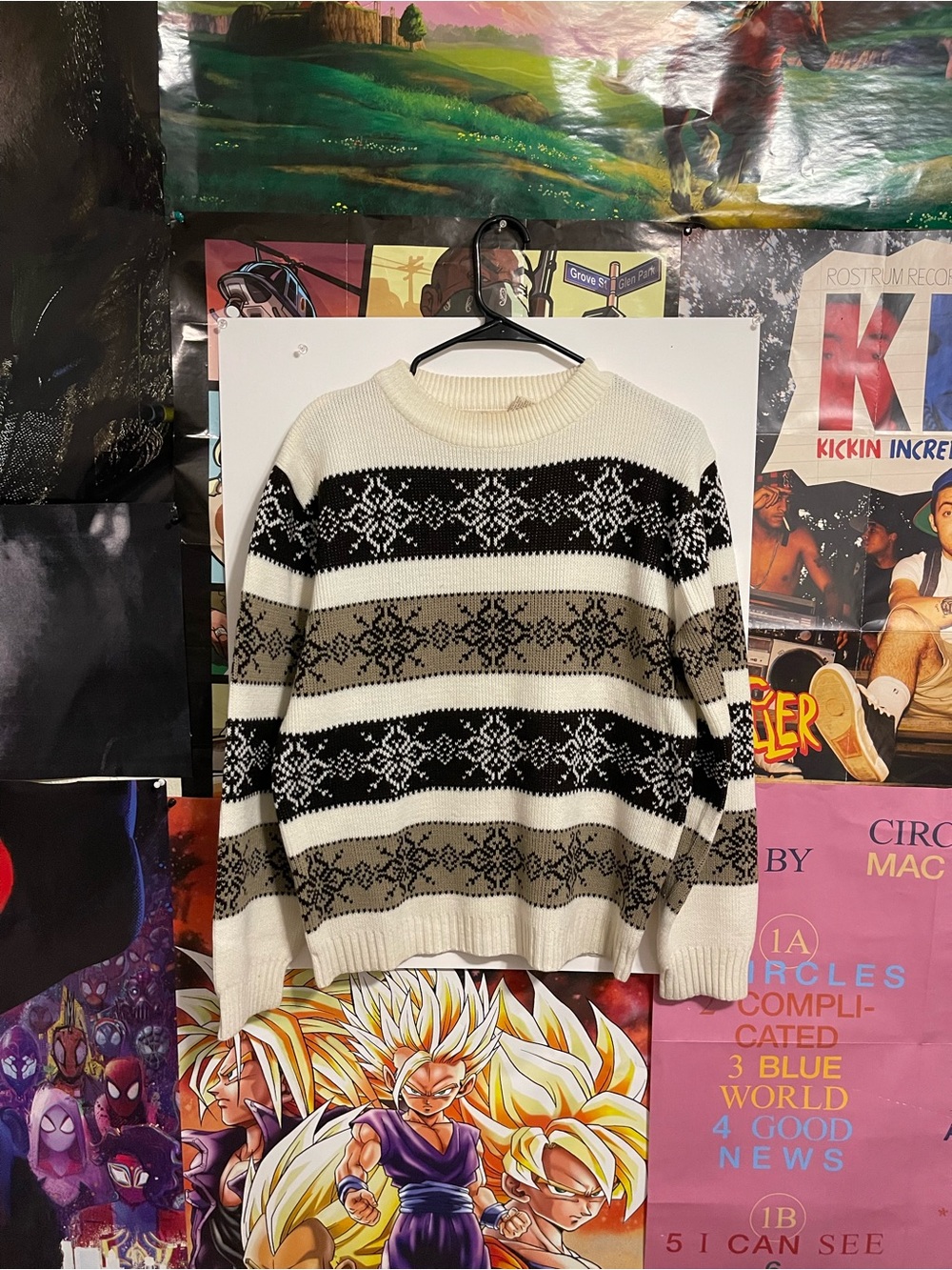 Men's Fair Isle Crewneck Sweater - Cream, Black & Brown